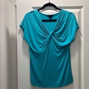 Willi Smith Aqua Twist Front Blouse